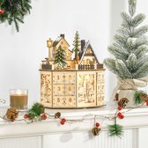 Kerst adventskalender met 24 lades en LED verlichting naturel hout 25 x 20 x 29 cm