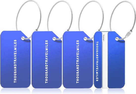 Bagagelabel – Blauw – 4 stuks – Kofferlabel – Aluminium – Reisaccessoires – Kofferlabels – Bagagelabels voor Koffers – Luggage tag – Kofferlabel / Bagagelabel