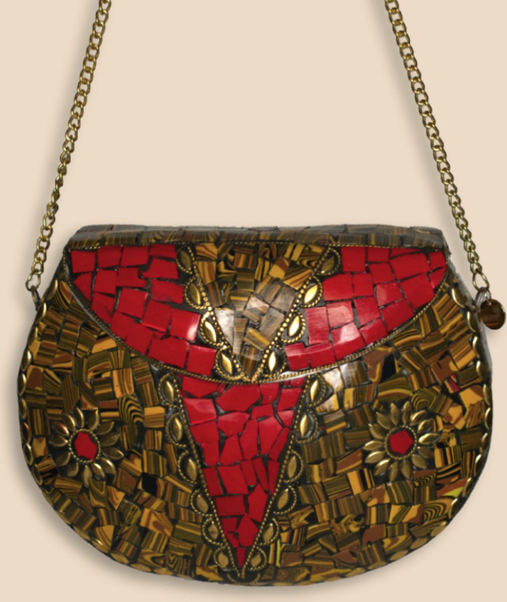 Bravas Boutique Metal Mosaic Clutch Bag - FONDA - Bruin