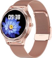 GALESTO Smartwatch Diamond - Smartwatch Femme - Homme Smartwatch - Tracker d'activité - Fitness Tracker - Avec écran tactile - Bracelet en acier - Montre - Podomètre - Tensiomètre - Calories brûlées - Résistant à l'eau - Or rose