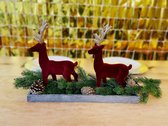 TableBloom - Kerstslinger - Fluwelen Hertjes met glittergewei - tafeldecoratie - vensterbankdecoratie