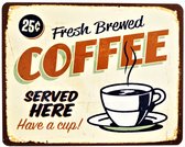 2D metalen wandbord "Fresh Brewed Coffee" 25x20cm
