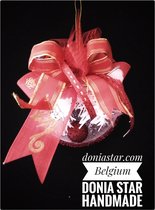 Donia Star Kerstboomversiering, handmade in Belgium - 3 pcs. set - rood-gouden kleur, 11cm diameter