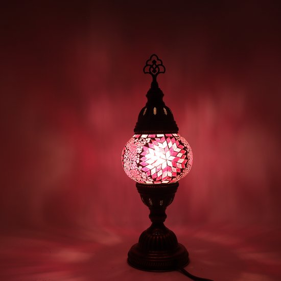 Turkse Lamp - Mozaïek Lamp - Tafellamp - Marokkaanse Lamp - Oosterse Lamp - Recht model - Ø 12 cm - Hoogte 30 cm - Authentiek - Handmade - Kleurrijk -