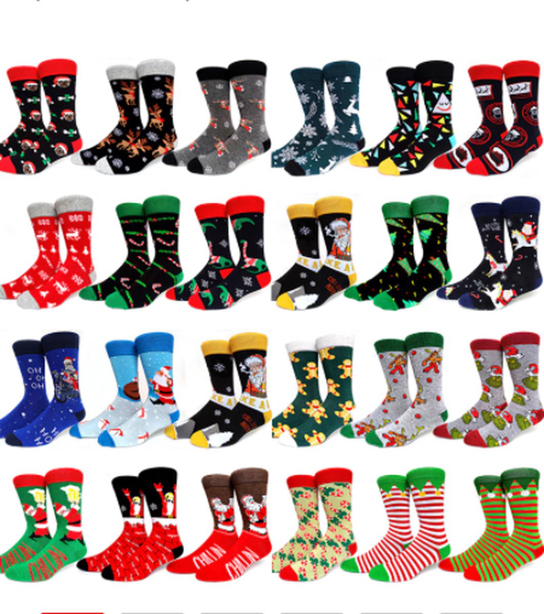 Kertssokken mannen - 3 paar - blauw / grijs - print Kerstman / kerstboom / rendier - 40-45