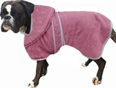 HOMELEVEL hondenbadjas van zachte badstof - Absorberende hondenhanddoek van katoen met klittenband - Maat L in roze