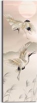Schilderij Kraanvogels in pastel 90x30 cm