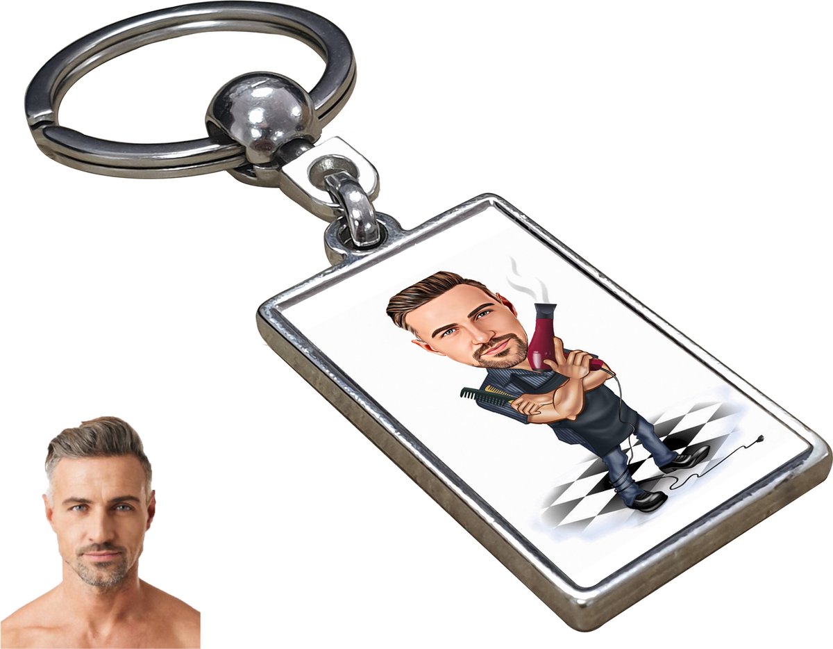 Kapper Karikatuur - Gepersonaliseerde Karikatuur Sleutelhanger met Jouw Foto - Cadeau - Verjaardag - Kerst - Kado - Valentijn - Vaderdag - Vaderdag cadeautje - Vaderdag cadeau voor papa - Gepersonaliseerd Cadeau