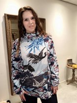 Orientique blauwe trui met vogels maat 44