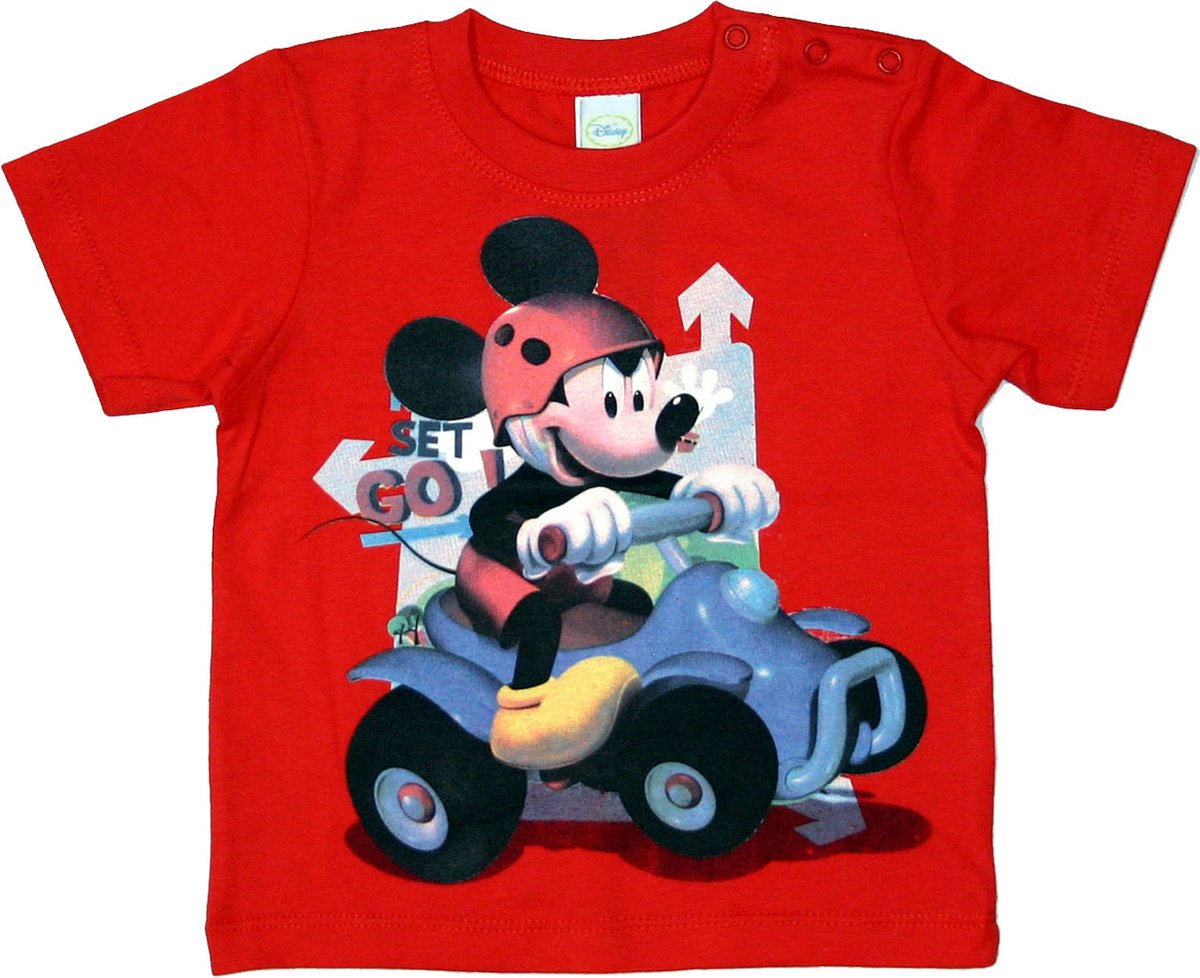 Disney Jongens T-shirt - Rood - Mickey Mouse Auto - Maat 80