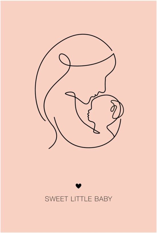 Poster - lijntekening - moeder met baby - wanddecoratie - muurdecoratie - Coszy
