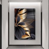Wallyard -Glasschilderij Golden Leafs - Wall art - Schilderij - 80x120 cm - Premium glass - Incl. muur bevestiging