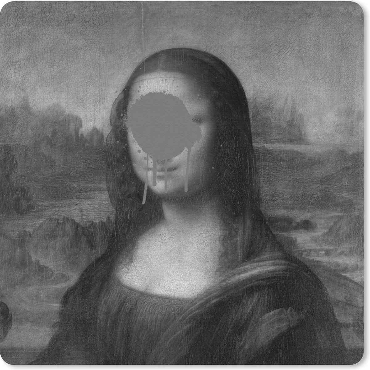 Muismat 20x20 cm - Mousepad Mona Lisa - Leonardo da Vinci - Zwart - Wit - Muismatten