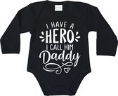 Rompertje - I have a hero i call him daddy - maat: 92 - lange mouwen - baby - papa - rompertjes baby - rompers - rompertjes - stuks 1 - zwart