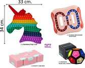 Happy Trendz©   Fidget Toy 4 Pcs Deluxe - Top  Fidgets - Magic Bean Board Roze- 2022 Puzzle Ball - Infinity Cube Roze - XL POP IT Rainbow - Educatief - Tiktok - Speelgoed - Gift pi