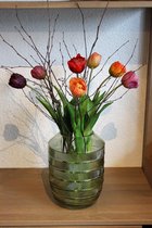 Bloemen op 12 - Zijden Boeket - Kunstbloemen -  Tulpen - Inclusief Vaas - 7 Stelen - 50 cm Hoog