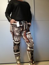 Fashion legging printmotief met koord bruin S/M