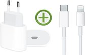 iPhone USB-C Oplader 20W + Lightning Kabel 1M Kunststof Wit - Snellader iPhone 11/12/13 - Geschikt voor Apple iPhone / Apple iPad