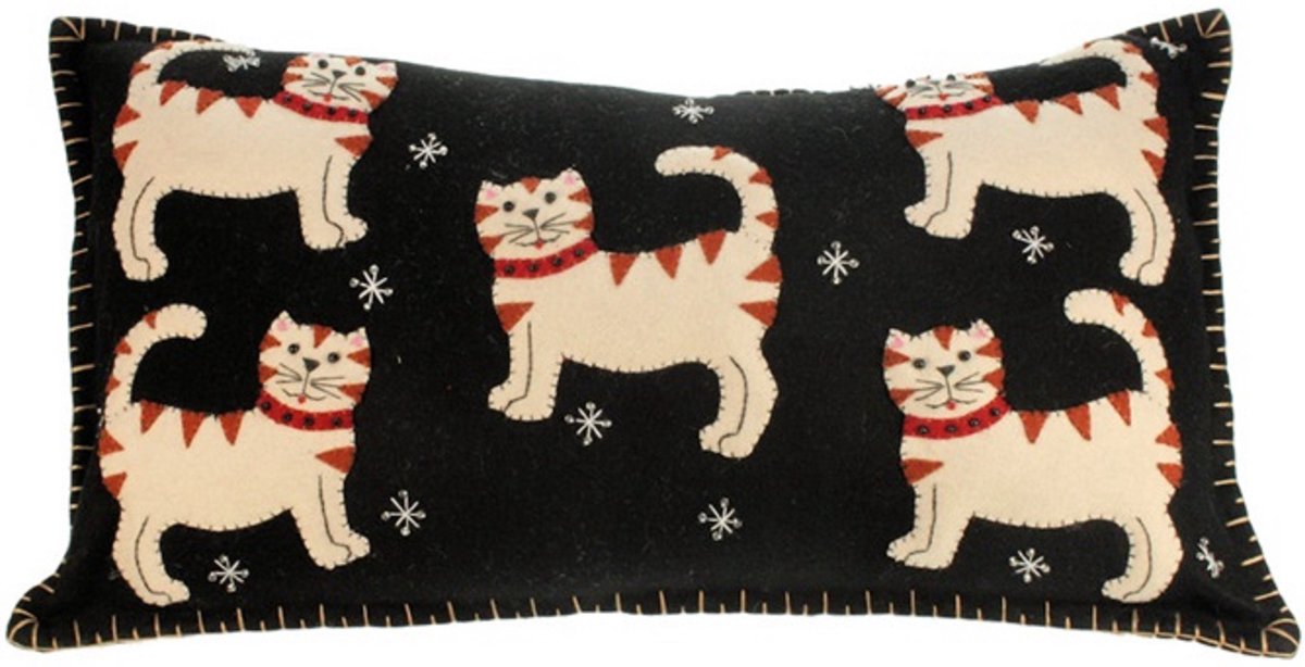 Kussen zwart Katten, vilt incl. vulling 50,8x28cm