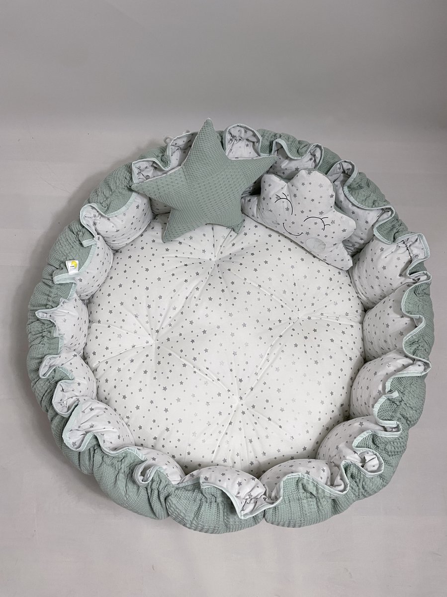 Bébélunes Waffle Green - Babynest XL - Speelkleed - Speelmat - Groen