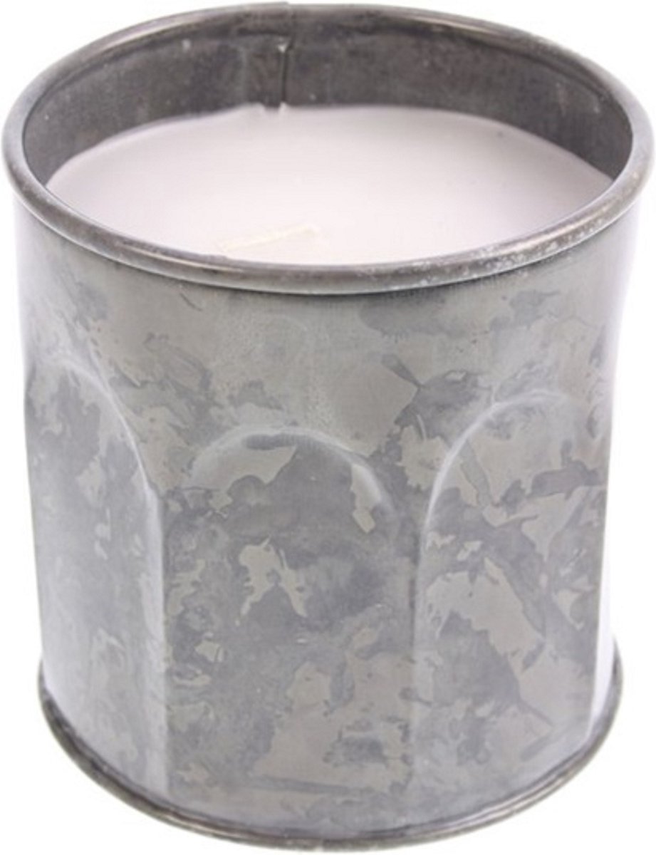 Pot met kaars (grijskl. metaal) Ø11xH11cm