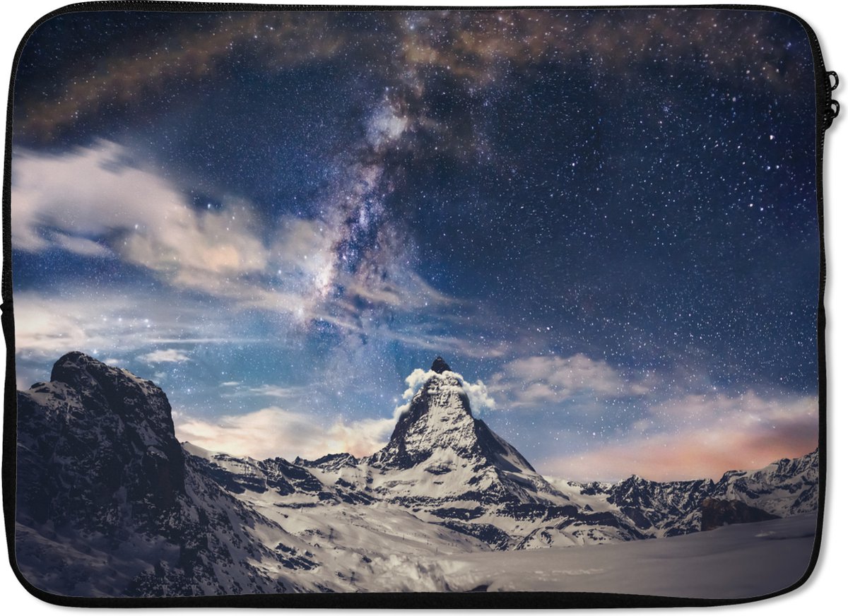Laptophoes 14 inch - Bergen - Sterren - Heelal - Jongens - Meisjes - Kinderen - Laptop sleeve - Binnenmaat 33x23 cm - Zwarte achterkant