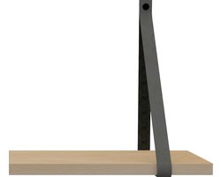 Handles and more Leren plankdragers - met sierschroeven - 100% leer – Donkergrijs – set van 2 leren plank banden