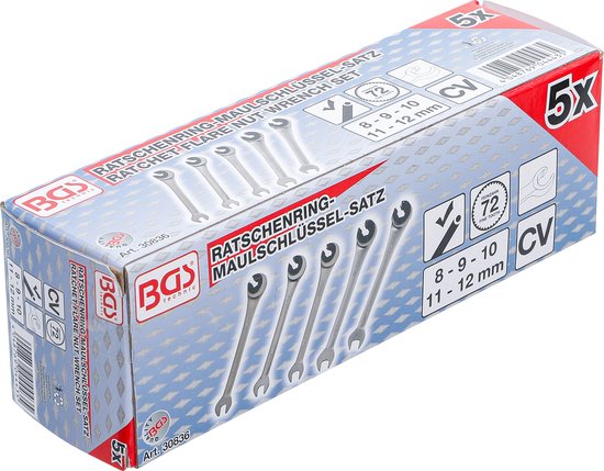 BGS 32140 | Steekringsleutelset | extra kort | inches | 3/8 - 7/8 | 8-dlg