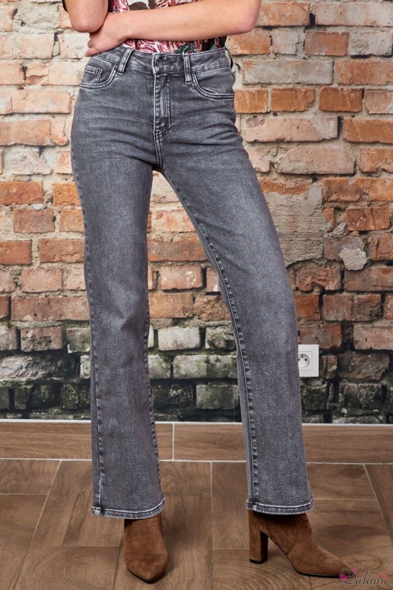 Broek Toxik3 hoge taille recht model flare jeans grijs