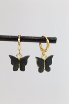 Bubbels Sieraden handgemaakte oorbellen vlinder zwart/antraciet goudkleurig