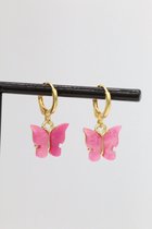 Bubbels Sieraden handgemaakte oorbellen vlinder roze goudkleurig
