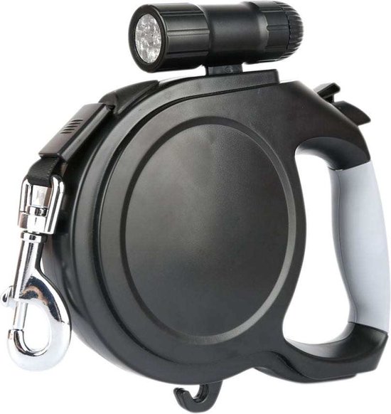 Hondenriem met verlichting/licht/LED 5 meter (zwart, uitlaatriem, stevig in de hand, retractable dog leash, hond/dog)