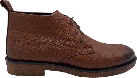 Mannen Schoenen- Desert boots- Veterschoenen- Nette schoenen- Heren laarzen 1035- Leer- Cognac- Maat 43