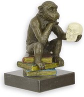 Beeld - brons - aap met witte schedel - 14,3cm hoog