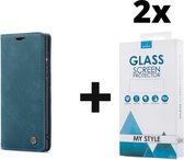 CaseMe Bookcase Pasjeshouder Hoesje Samsung Galaxy A71 Blauw - 2x Gratis Screen Protector - Telefoonhoesje - Smartphonehoesje