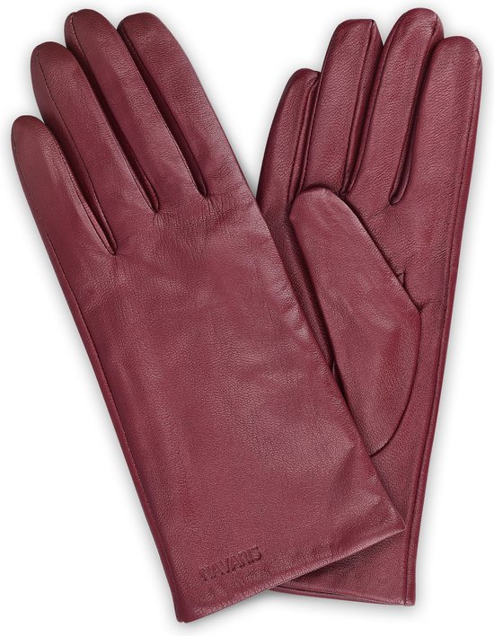 Navaris leren touchscreen handschoenen - 100% lederen handschoenen voor dames - Dameshandschoenen met kasjmier wollen voering - Maat M - Bordeaux