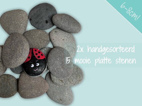 Schilderbare Happy Stone Stenen 15 Stuks - Vlakke Keien - Pebbles- Schilderbaar 6-8 CM - Stenen Schilderen - Happy Stones - TheHappyStone©
