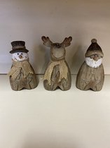 Kerstbeeldjes sneeuwman/rendier/sneeuwpop - Set van 3 stuks - polyresin - 12x8x6cm - Kerstdecoratie
