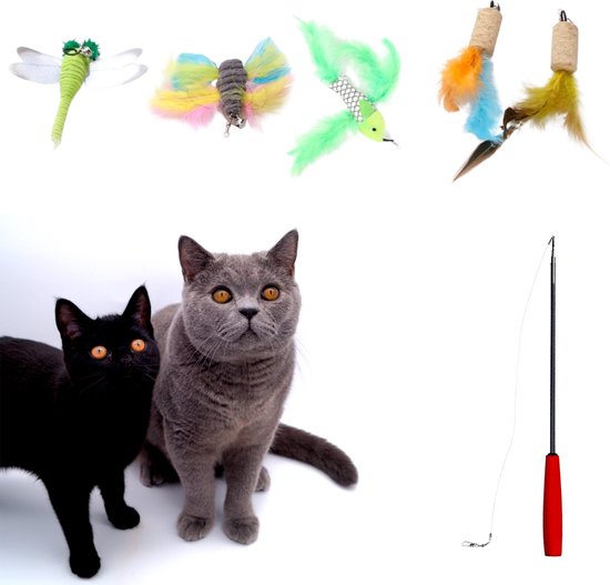 Make Me Purr Kattenhengel met 5 Hangers (Luxe) - Speelgoed Hengel voor Katten - Kat Speelhengel met Veren - Kitten Kattenplager met Veer - Kattenspeelgoed - Kattenspeeltjes