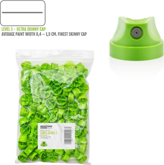 Sac de 100 capuchons verts Montana Level 1, aussi appelés Ultra Skinny Caps.
