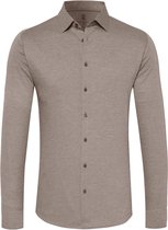 DESOTO slim fit overhemd - stretch pique tricot Kent kraag - beige - Strijkvrij - Boordmaat: 39/40