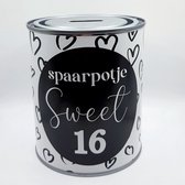 Studio Juulz Spaarpot Sweet Sixteen / Spaarblik / Meisje / Verjaardag  / 16 jaar / Cadeau / Blik / 750 ml / Herbruikbaar