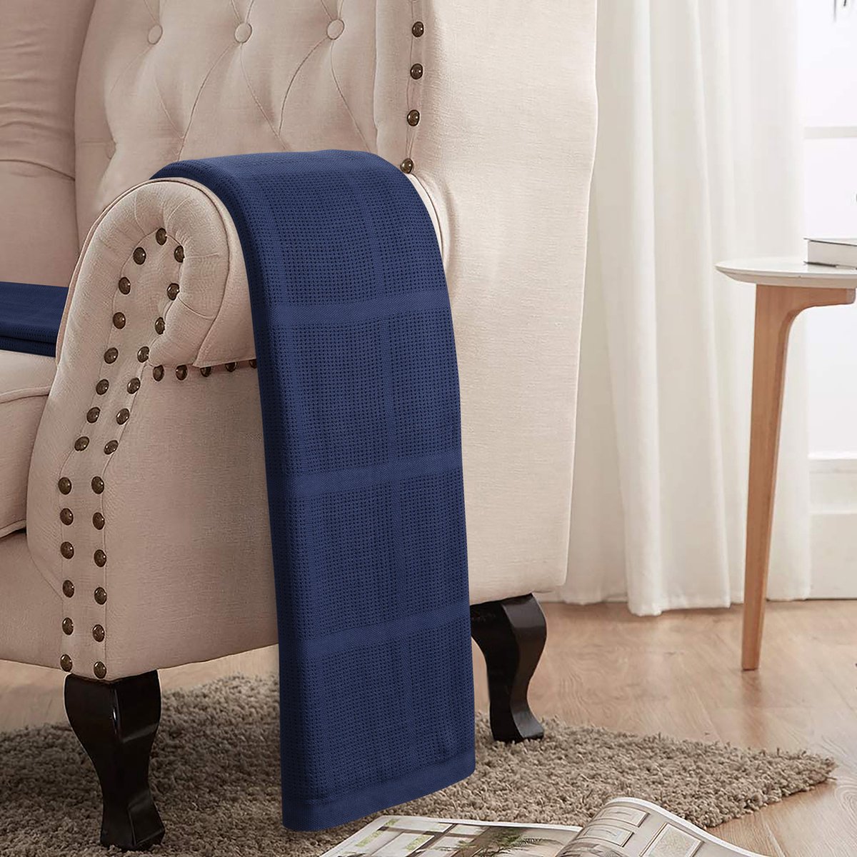 Homéé® Plaid cellulair dekentje 130x180 cm marine blauw 270g.p/m2 100% katoen deken voor volwassen en kinderen