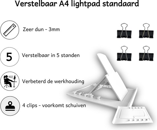 Cless Lightpad A4- diamond painting - lichtpad - Incl. standaard en clips - tekenbord - Zwart - Cless