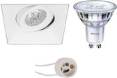 LED Spot Set - Prima Nivas Pro - GU10 Fitting - Inbouw Vierkant - Mat Wit - Trimless - Kantelbaar - 150mm - Philips - SceneSwitch 827 36D - 1.5W-5W - Warm Wit 2200K-2700K - Dimbaar