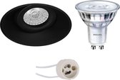 LED Spot Set - Pragmi Nivas Pro - GU10 Fitting - Inbouw Rond - Mat Zwart - Trimless - Kantelbaar - Ø150mm - Philips - SceneSwitch 827 36D - 1.5W-5W - Warm Wit 2200K-2700K - Dimbaar - BES LED