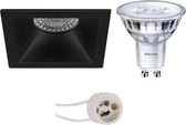 LED Spot Set - Pragmi Pollon Pro - GU10 Fitting - Inbouw Vierkant - Mat Zwart - Verdiept - 82mm - Philips - SceneSwitch 827 36D - 1.5W-5W - Warm Wit 2200K-2700K - Dimbaar - BSE