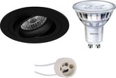 LED Spot Set - Pragmi Alpin Pro - GU10 Fitting - Inbouw Rond - Mat Zwart - Kantelbaar Ø92mm - Philips - SceneSwitch 827 36D - 1.5W-5W - Warm Wit 2200K-2700K - Dimbaar - BES LED
