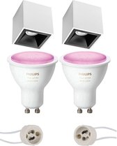Primux Cliron Pro - Opbouw Vierkant - Mat Wit/Zwart - Verdiept - 90mm - Philips Hue - Opbouwspot Set GU10 - White and Color Ambiance - Bluetooth