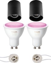 Prima Luxina Pro - Opbouw Rond - Mat Zwart - Verdiept - Kantelbaar - Ø90mm - Philips Hue - Opbouwspot Set GU10 - White and Color Ambiance - Bluetooth